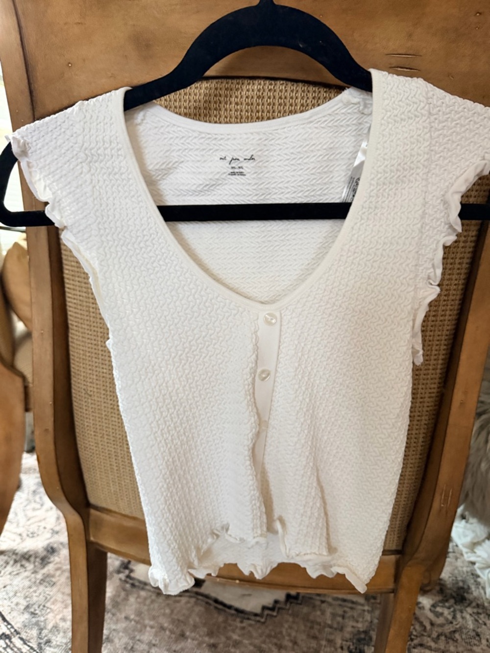 Urban Outfitters White Textured Ruffle Sleeve Crop Top